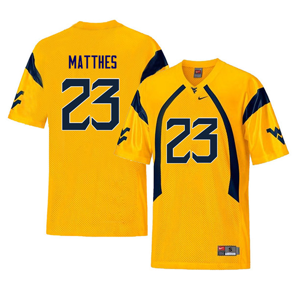 NCAA Men's Evan Matthes West Virginia Mountaineers Yellow #23 Nike Stitched Football College Throwback Authentic Jersey XM23D70VW